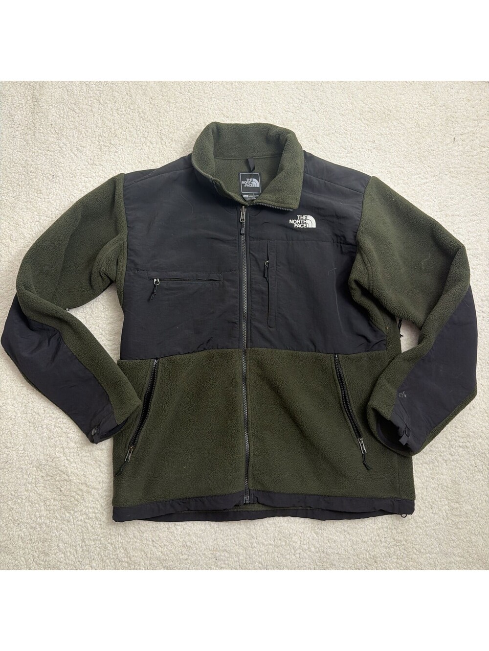 The North Face Denali Fleece Jacket Mens L Olive Green Black Polartec Full Zip